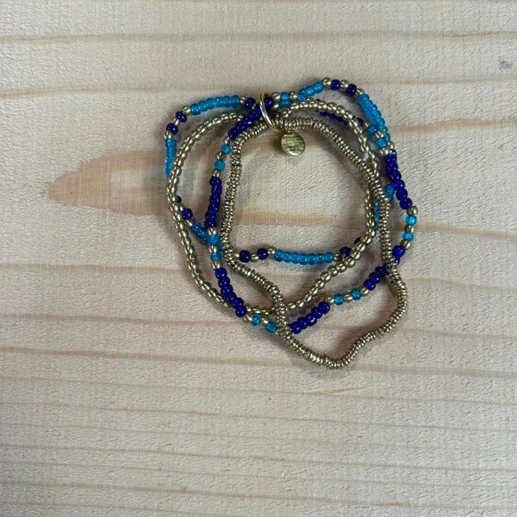 Blue and Gold‎ Women  Bohemian Style Stretch Bracelet #festivalvibes - Picture 1 of 1